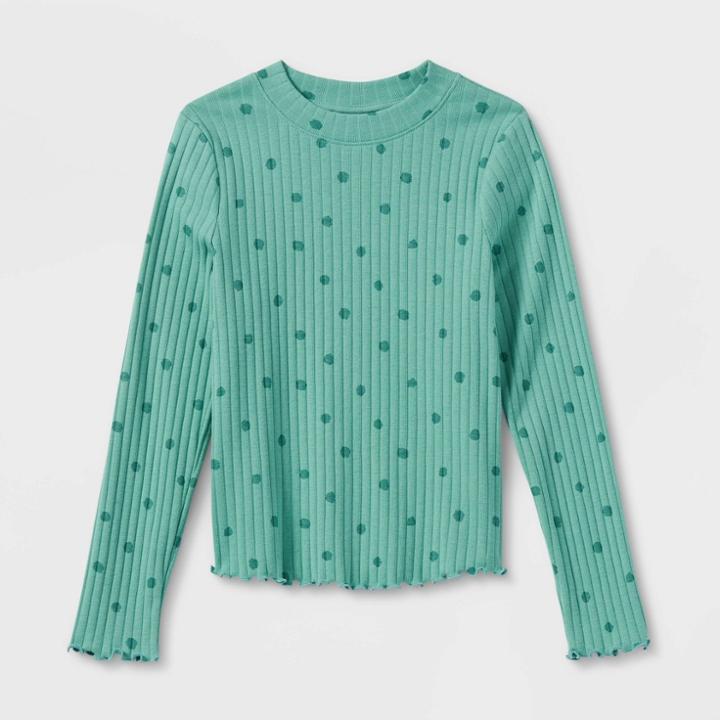 Girls' Long Sleeve Rib T-shirt - Cat & Jack Ocean Green