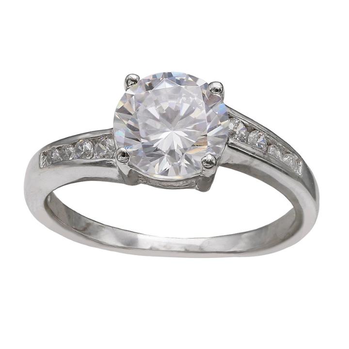 Target Women's Round Cubic Zirconia Ring With Pave Band In Sterling Silver - Silver/clear (7),