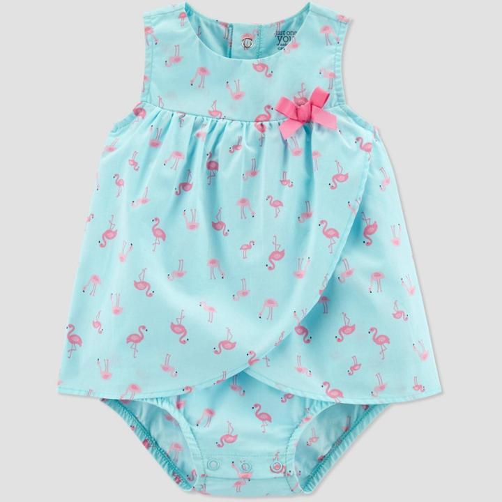 Baby Girls' Flamingo Print One Piece Sunsuit/sundress - Just One You Made By Carter's Blue/pink