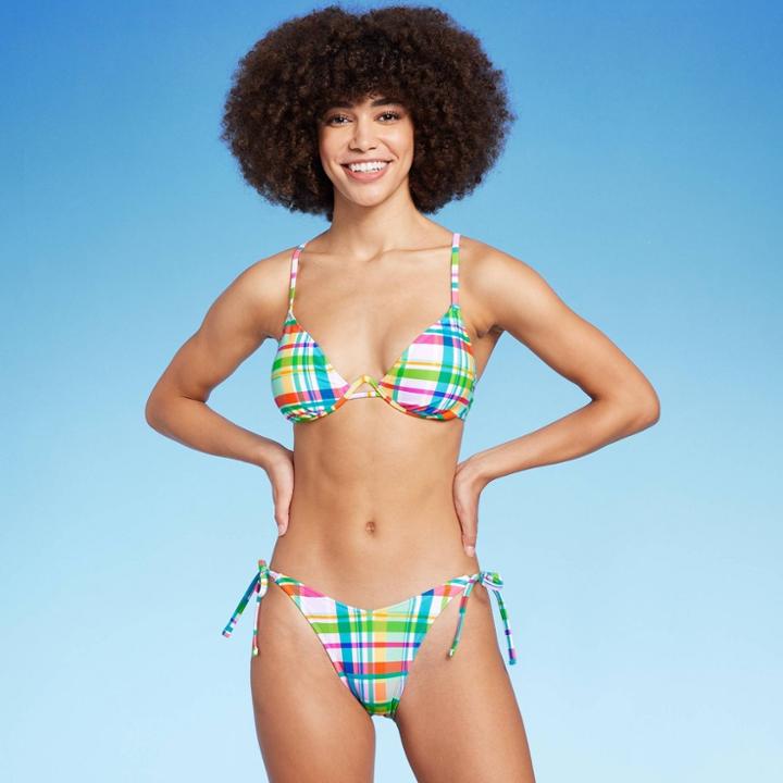 Women's Side-tie V-front High Leg Cheeky Bikini Bottom - Wild Fable