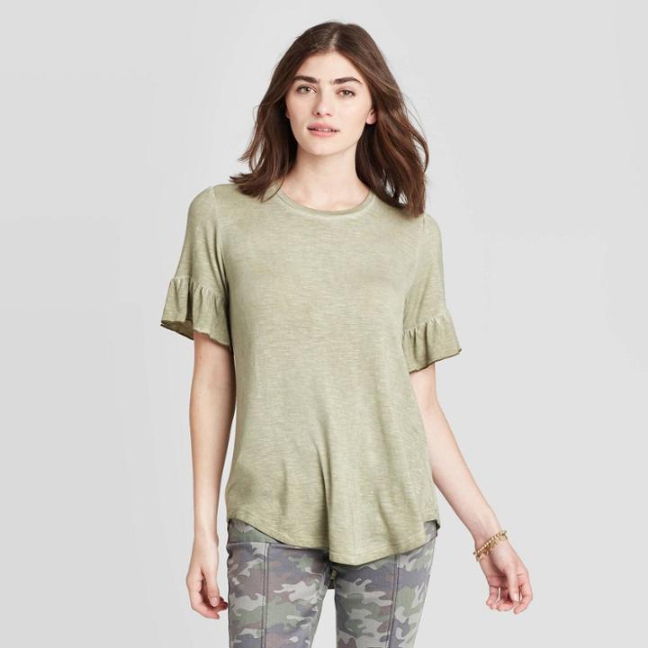 Women's Ruffle Short Sleeve Scoop Neck T-shirt - Knox Rose Olive Xs, Women's, Green