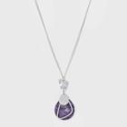 Worn Silver And Semi-precious Lilac Lepidolite With Wavy Metal Cutout Pendant Necklace - Universal Thread