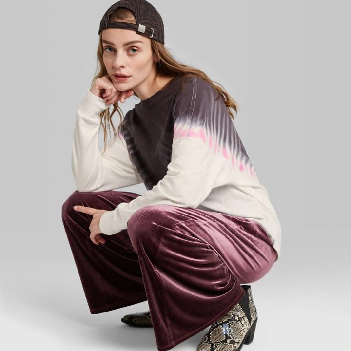 Women's Long Sleeve Crewneck Tie Dye T-shirt - Wild Fable Cream/pink Xs, Women's, Black