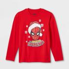 Boys' Marvel Spider-man Santa Hat Long Sleeve Graphic T-shirt - Red
