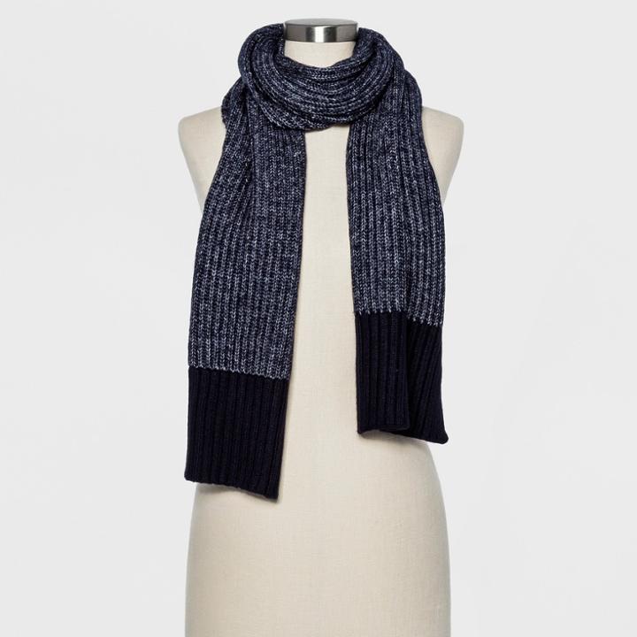 Women's Striped Marled Ribbed Oblong Scarf - Universal Thread Navy (blue)