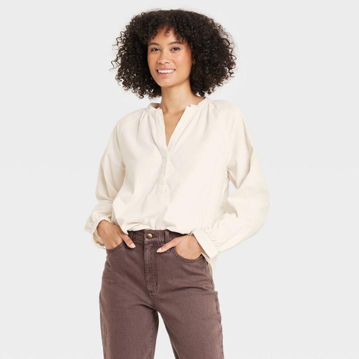 Women's Long Sleeve Relaxed Fit Everyday Blouse - Universal Thread White