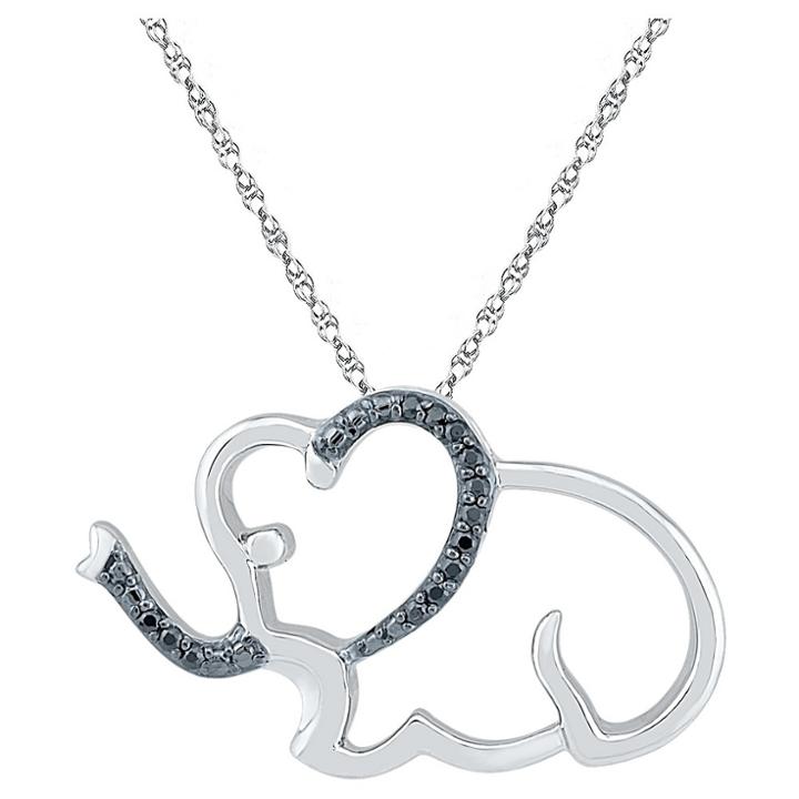 Target 1/20 Ct. T.w. Round Black Diamond Prong Set Elephant Pendant In Sterling Silver, Women's, White