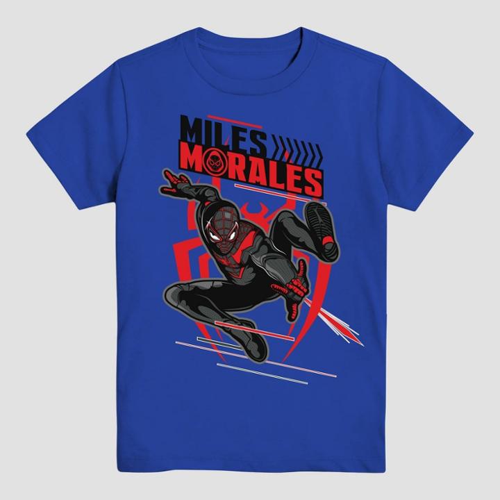 Kids' Marvel Miles Morales Short Sleeve Graphic T-shirt - Blue