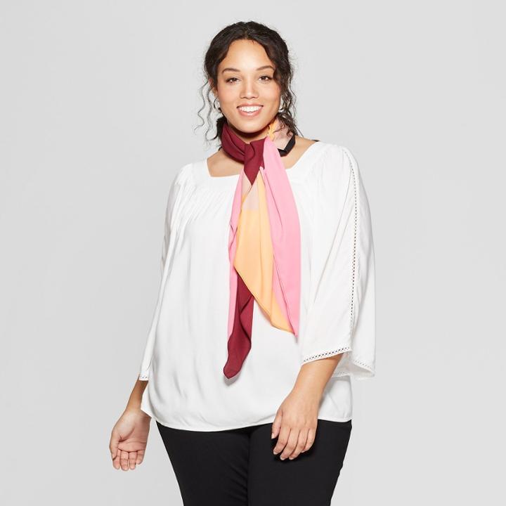 Women's Plus Size Short Sleeve Square Neck Top - Ava & Viv White