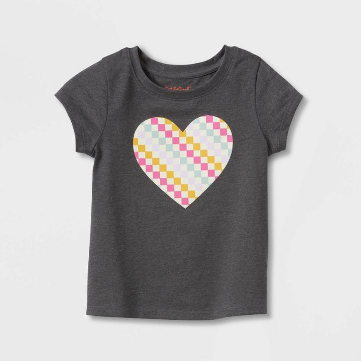 Toddler Girls' Checkered Heart Short Sleeve Graphic T-shirt - Cat & Jack Gray