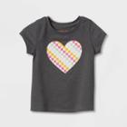 Toddler Girls' Checkered Heart Short Sleeve Graphic T-shirt - Cat & Jack Gray