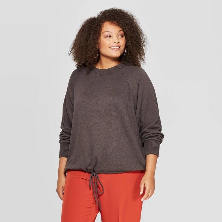 Women's Plus Size Long Sleeve Mock Turtleneck Pullover - A New Day Asphalt Gray
