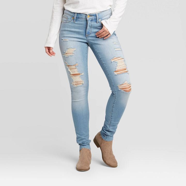 Women's Mid-rise Distressed Skinny Jeans - Universal Thread Light Wash 00s, Women's,