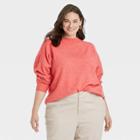 Women's Plus Size Slouchy Mock Turtleneck Pullover Sweater - A New Day Coral