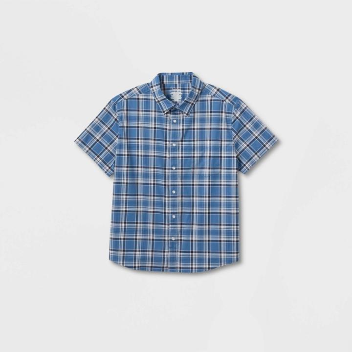 Men's Short Sleeve Adaptive Button-down Shirt - Goodfellow & Co Sky Blue/plaid