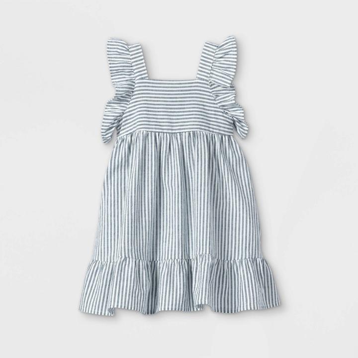 Toddler Girls' Striped Ruffle Sleeve Dress - Cat & Jack Blue/white