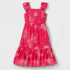 Zenzi Girls' Tiered Floral Dress - Bright Pink
