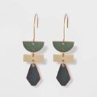 Worn Gold And Copper Ox Geometric Enamel Drop Earring - Universal Thread Green/gray, Women's