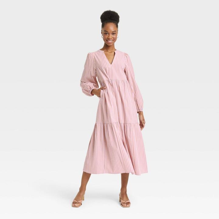 Women's Long Sleeve Tiered Dress - A New Day Purple