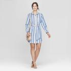 Women's Striped Long Sleeve Menswear Shirtdress - A New Day White/blue
