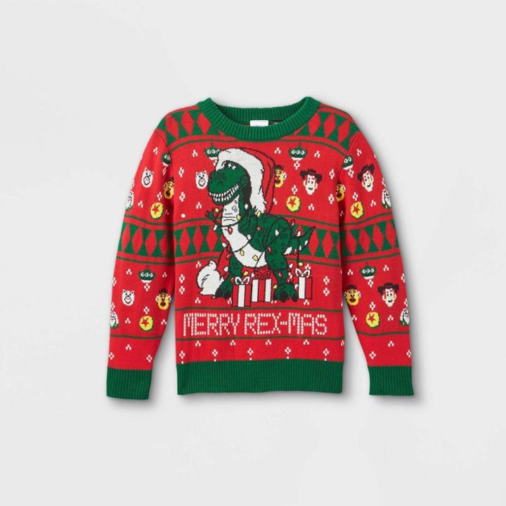 Disney Toddler Boys' Toy Story Merry Rex-mas Sweater - Red