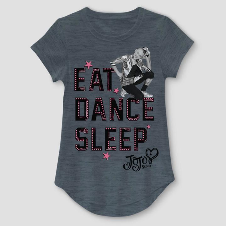 Girls' Jojo Siwa 'eat Dance Sleep' Short Sleeve T-shirt - Charcoal Heather