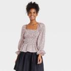 Women's Balloon 3/4 Sleeve Smocked Peplum Top - Who What Wear Pink