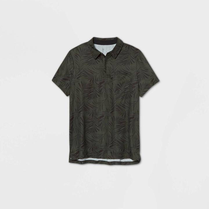 Men's Stretch Woven Golf Polo Shirt - All In Motion Green Palm Print