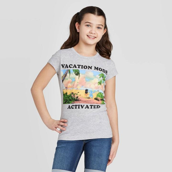 Girls' Disney Lilo And Stitch T-shirt - Heather Gray, Girl's,