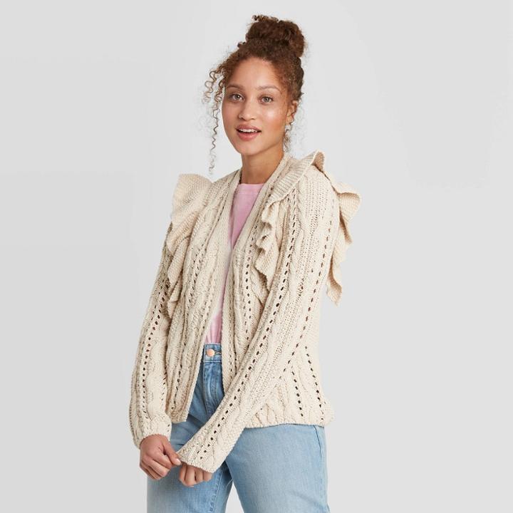 Women's Ruffle Cardigan - Universal Thread Cream