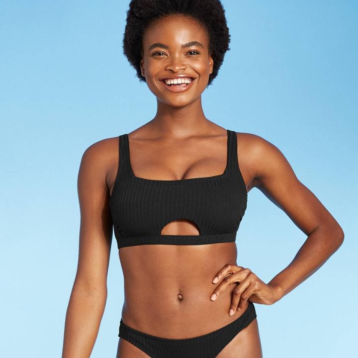 Juniors' Ribbed Front Cut Out Bralette Bikini Top - Xhilaration Black D/dd Cup