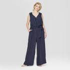 Women's Plus Size Striped Sleeveless V-neck Woven Jumpsuit - Ava & Viv Navy X, Blue
