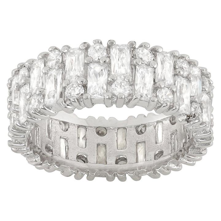 Target 4.42 Ct. T.w. Emerald And Round Cut Cubic Zirconia Band In Sterling Silver -