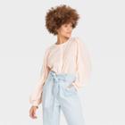 Women's Striped Long Sleeve Button-down Femme Top - A New Day Pastel Peach Xs, Pastel Pink