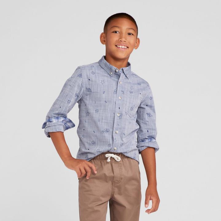 Boys' Chambray Long Sleeve Button-down Shirt - Cat & Jack Blue Xxl Husky,