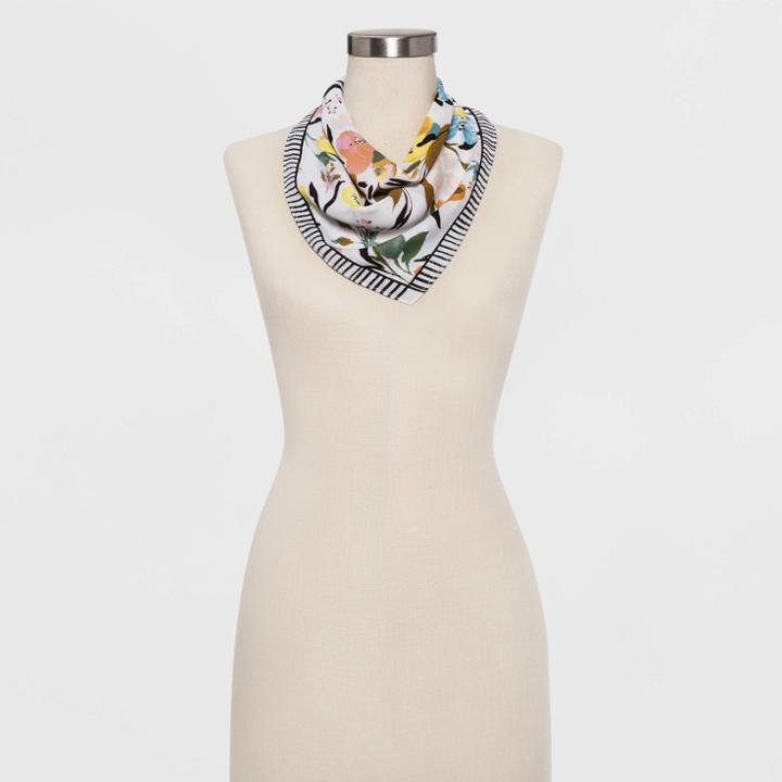 Women's Woven Print Small Square Neckerchief - A New Day White
