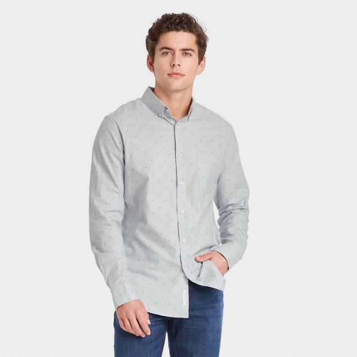 Men's Floral Print Standard Fit Stretch Oxford Long Sleeve Whittier Button-down Shirt - Goodfellow & Co Gray