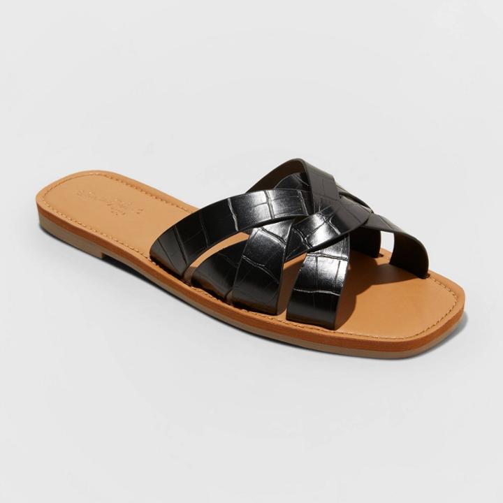 Women's Kyra Square Toe Crocodile Print Sandals - Universal Thread Black