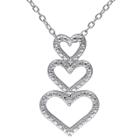 No Brand 0.015 Ct. T.w. Diamond Triple Heart Pendant Necklace In Sterling Silver (hij) (i3), Women's, White