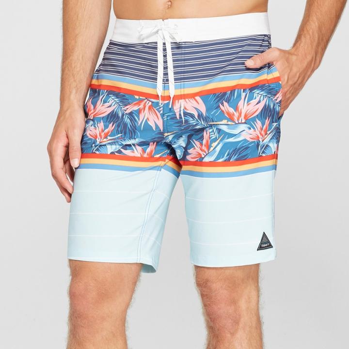 Trinity Collective Men's Striped 10 Peru Board Shorts - Blue