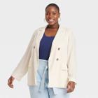 Women's Plus Size Double Breasted Blazer - A New Day Cream