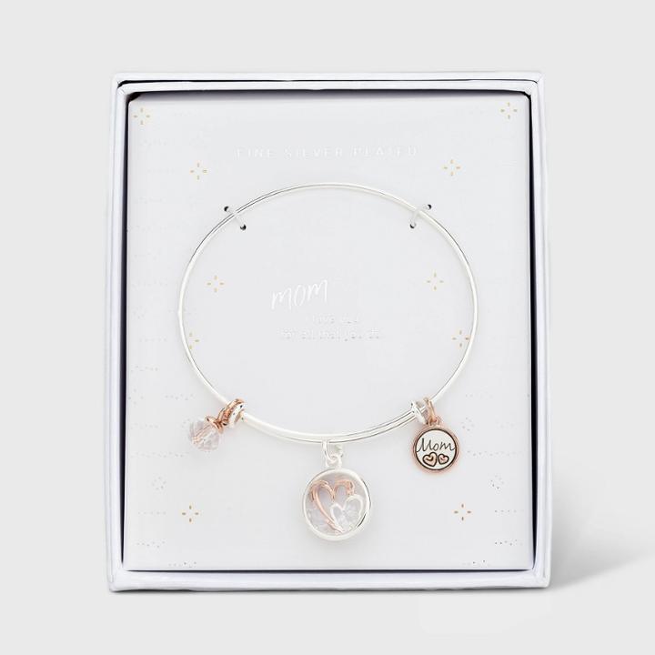 No Brand Silver Plated Rose Two Tone Charms Adjustable Bangle - Silver Gray, Women's, Size: Small,