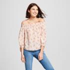 Women's Pineapple Print 3/4 Sleeve Off The Shoulder Top - Lily Star (juniors') Blush