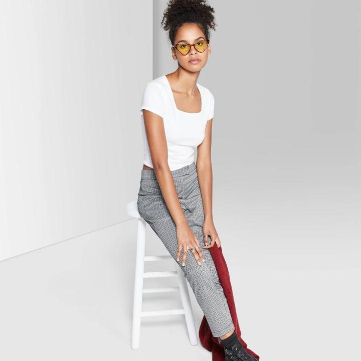 Women's Plaid High-rise Knit Skinny Pants - Wild Fable Black M,