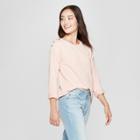 Women's Long Sleeve Lace-up Shoulder French Terry Pullover - Grayson Threads (juniors') Blush