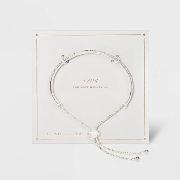 No Brand Silver Plated Faith Graffiti Design Adjustable Bolo Bracelet - Silver Gray, Gray/silver