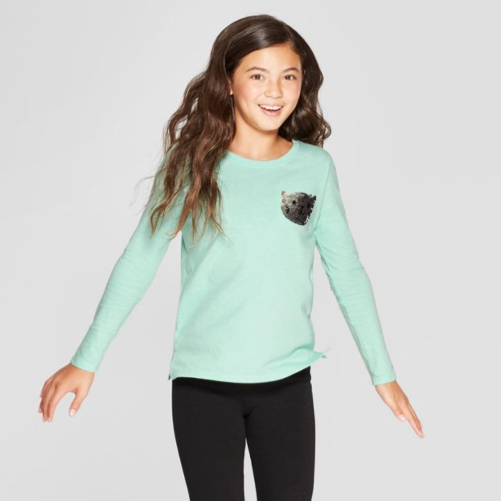 Girls' Long Sleeve Flip Sequin Cat T-shirt - Cat & Jack