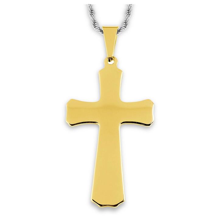 West Coast Jewelry Men's Gold Plated Stainless Steel Tapered Cross Pendant Necklace - Gold