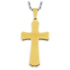 West Coast Jewelry Men's Gold Plated Stainless Steel Tapered Cross Pendant Necklace - Gold