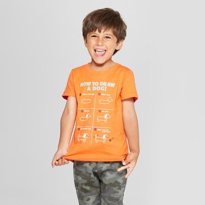 Toddler Boys' How To Draw A Dog Picture Map Short Sleeve T-shirt - Cat & Jack Orange